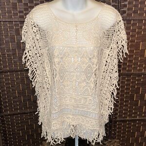 Cream Crochet Fringe Poncho style top, Boho